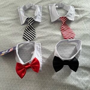 Elegant Dog Necktie and Bow Tie Set - Black, Red, and White